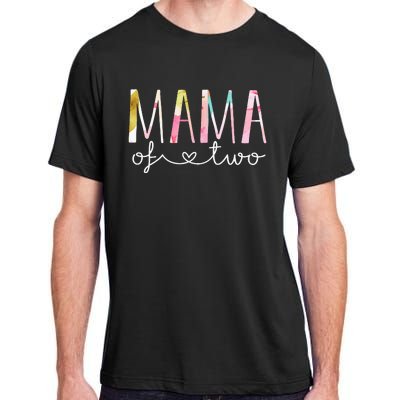 Mama Of Two Cute Floral Design Twin Mom Mother Of 2 Adult ChromaSoft Performance T-Shirt