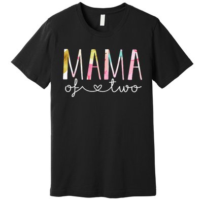 Mama Of Two Cute Floral Design Twin Mom Mother Of 2 Premium T-Shirt