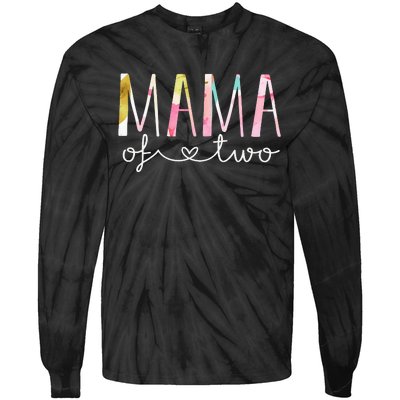 Mama Of Two Cute Floral Design Twin Mom Mother Of 2 Tie-Dye Long Sleeve Shirt