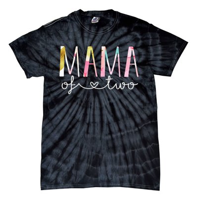 Mama Of Two Cute Floral Design Twin Mom Mother Of 2 Tie-Dye T-Shirt