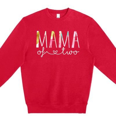 Mama Of Two Cute Floral Design Twin Mom Mother Of 2 Premium Crewneck Sweatshirt