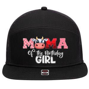 Mama of The Birthday Cow Family Cow Farm Matching 7 Panel Mesh Trucker Snapback Hat