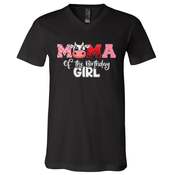 Mama of The Birthday Cow Family Cow Farm Matching V-Neck T-Shirt