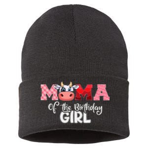 Mama of The Birthday Cow Family Cow Farm Matching Sustainable Knit Beanie