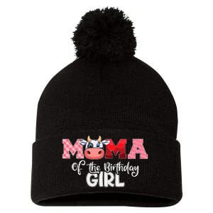 Mama of The Birthday Cow Family Cow Farm Matching Pom Pom 12in Knit Beanie