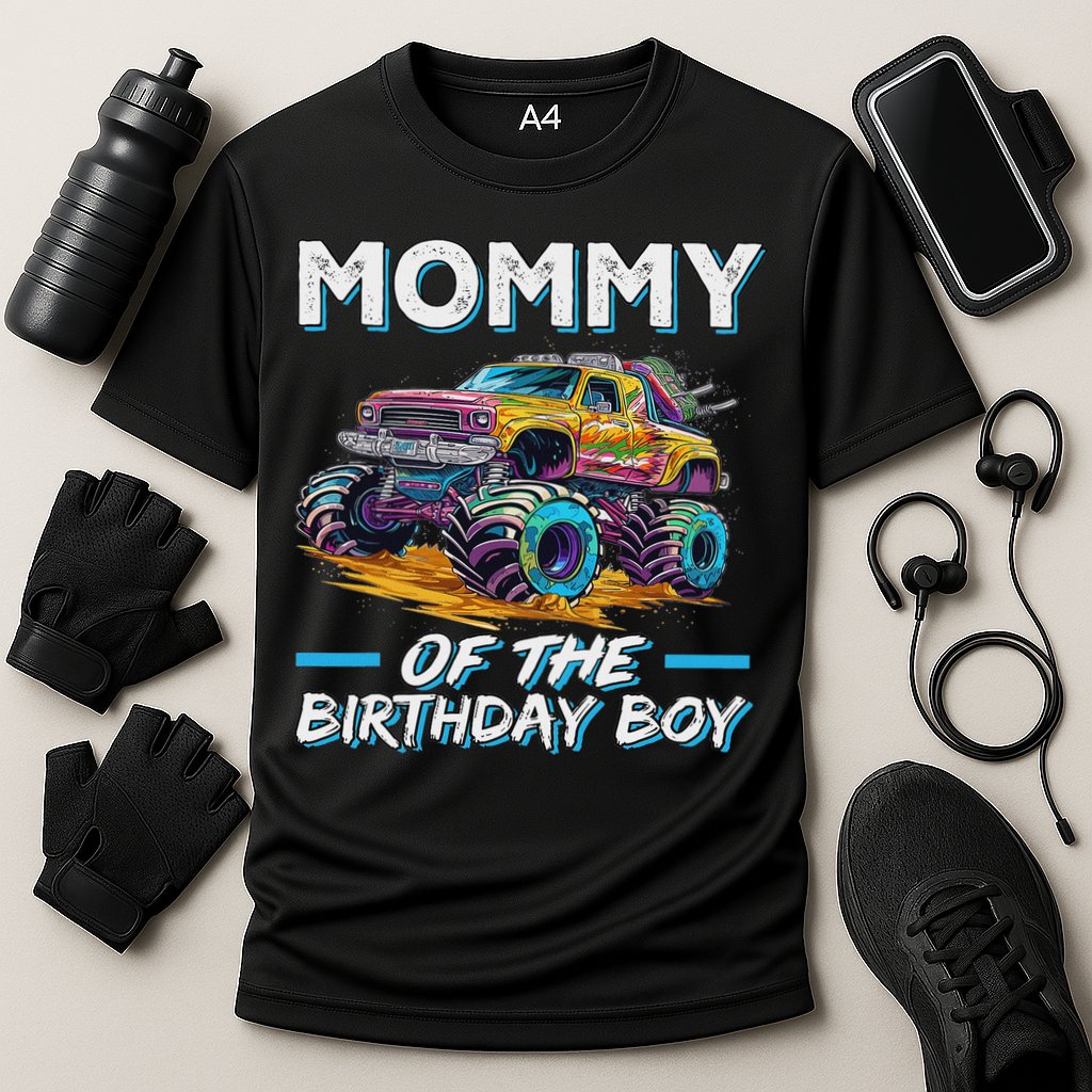 Mommy Of The Birthday Boy Monster Truck Birthday First Bday Cooling Performance Crew T-Shirt