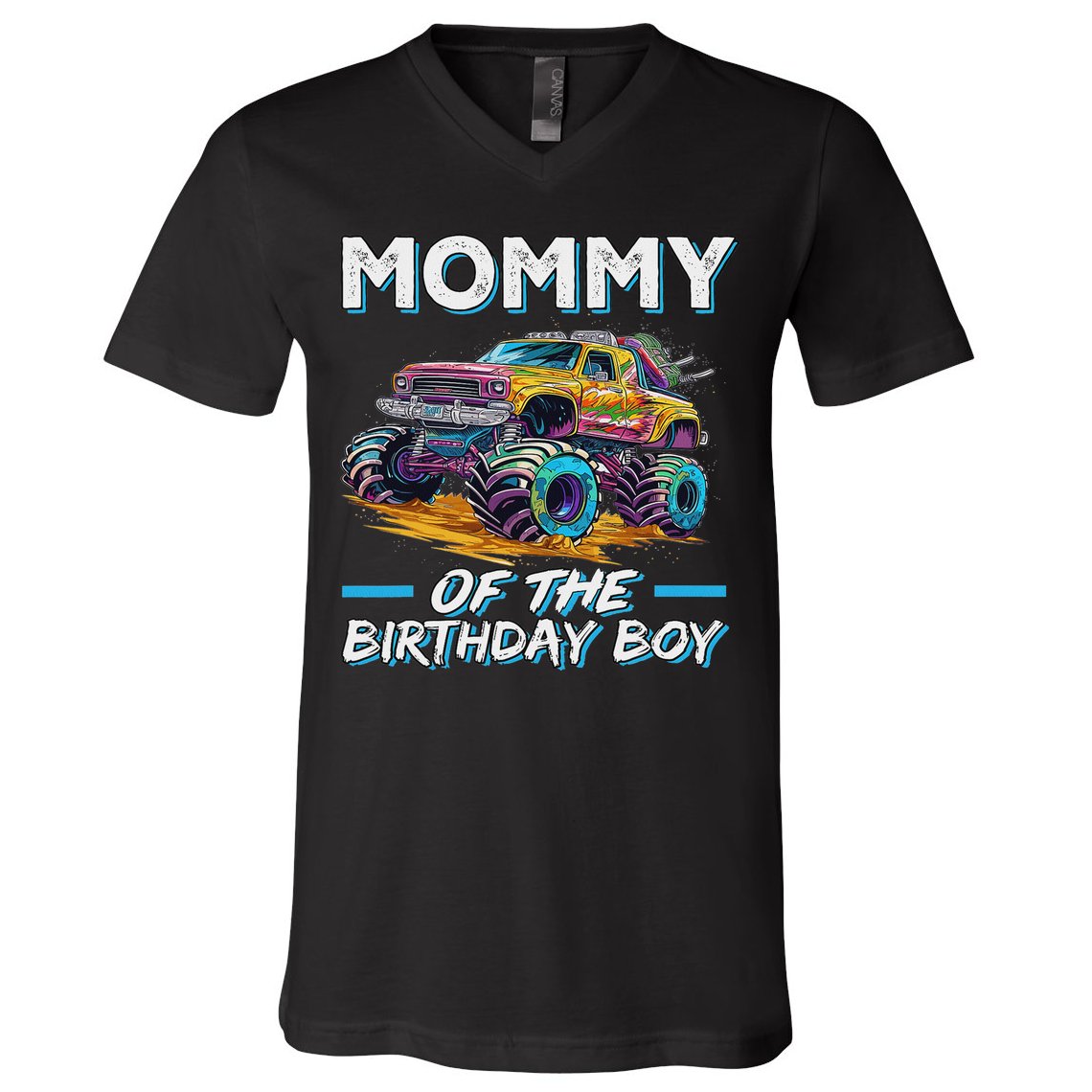 Mommy Of The Birthday Boy Monster Truck Birthday First Bday V-Neck T-Shirt