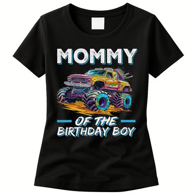Mommy Of The Birthday Boy Monster Truck Birthday First Bday Womens T-Shirt