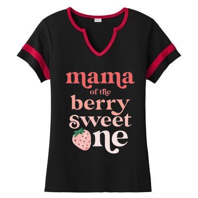 Mama of the Berry Sweet One Strawberry First Birthday 1st Ladies Halftime Notch Neck Tee