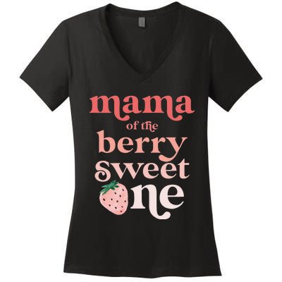 Mama of the Berry Sweet One Strawberry First Birthday 1st Women's V-Neck T-Shirt