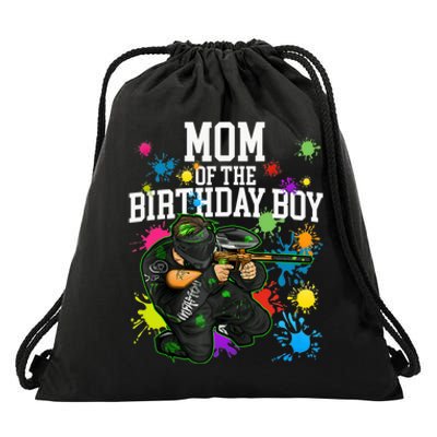 Mom Of The Birthday Boy Paintball Sport Matching Family Drawstring Bag