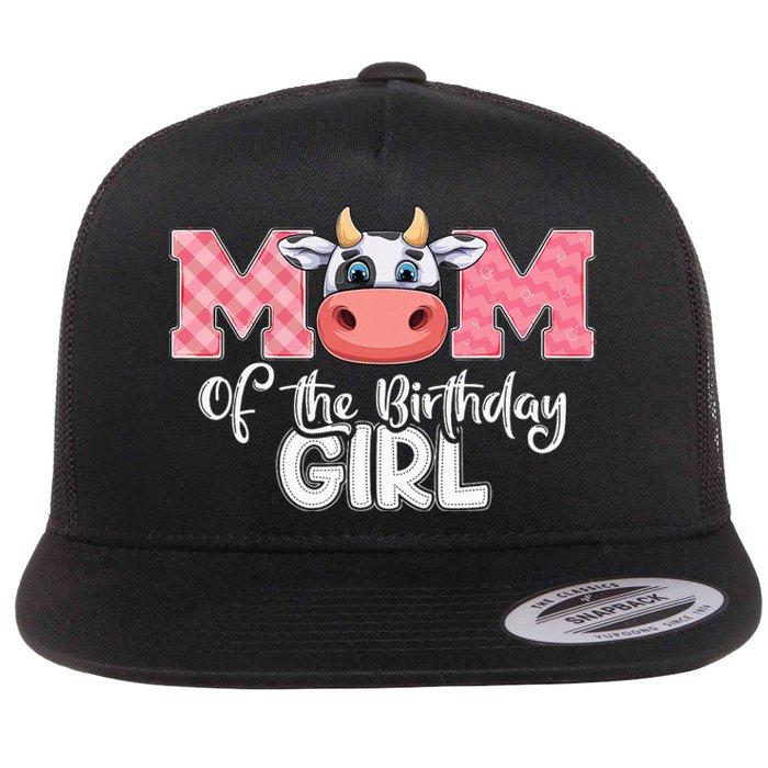 Mom of The Birthday Cow Family Cow Farm Matching Flat Bill Trucker Hat