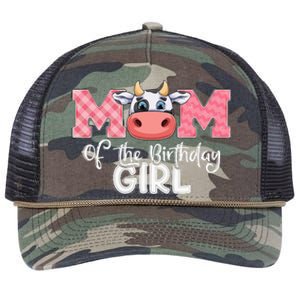 Mom of The Birthday Cow Family Cow Farm Matching Retro Rope Trucker Hat Cap