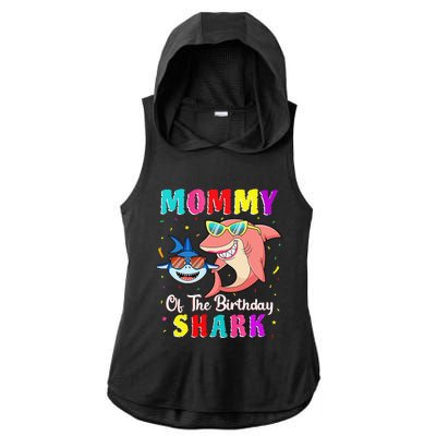 Mommy Of The Shark Birthday Family Matching Birthday Son Ladies PosiCharge Tri-Blend Wicking Draft Hoodie Tank