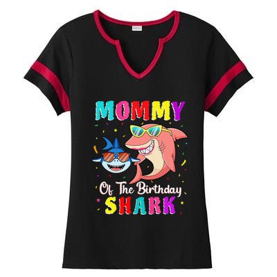 Mommy Of The Shark Birthday Family Matching Birthday Son Ladies Halftime Notch Neck Tee