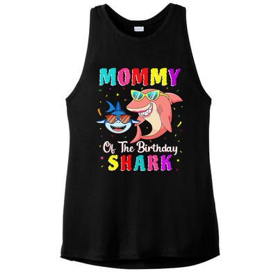 Mommy Of The Shark Birthday Family Matching Birthday Son Ladies PosiCharge Tri-Blend Wicking Tank