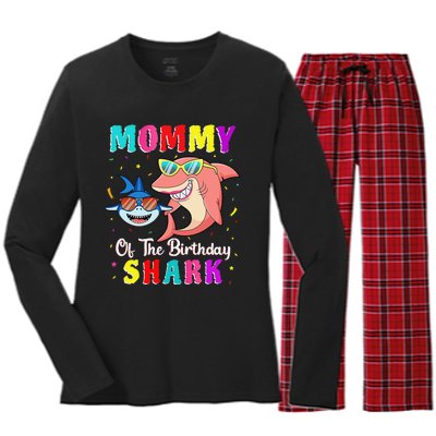 Mommy Of The Shark Birthday Family Matching Birthday Son Women's Long Sleeve Flannel Pajama Set 