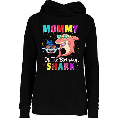 Mommy Of The Shark Birthday Family Matching Birthday Son Womens Funnel Neck Pullover Hood