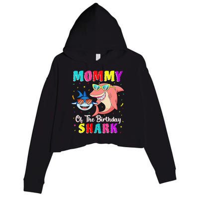 Mommy Of The Shark Birthday Family Matching Birthday Son Crop Fleece Hoodie