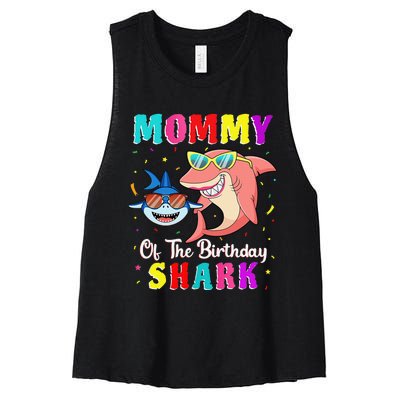 Mommy Of The Shark Birthday Family Matching Birthday Son Women's Racerback Cropped Tank