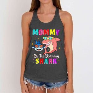 Mommy Of The Shark Birthday Family Matching Birthday Son Women's Knotted Racerback Tank