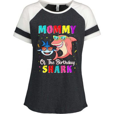 Mommy Of The Shark Birthday Family Matching Birthday Son Enza Ladies Jersey Colorblock Tee