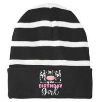 Mom Of The Birthday Cow Themed Cow Print Mother Mama Striped Beanie with Solid Band