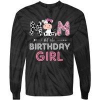 Mom of The Birthday Farm Cow Mommy Family Matching Tie-Dye Long Sleeve Shirt