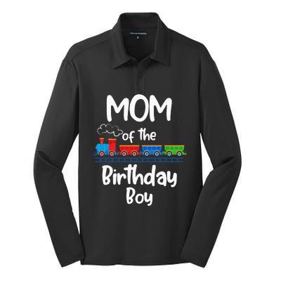 Mom Of The Birthday Train Toys Theme Silk Touch Performance Long Sleeve Polo