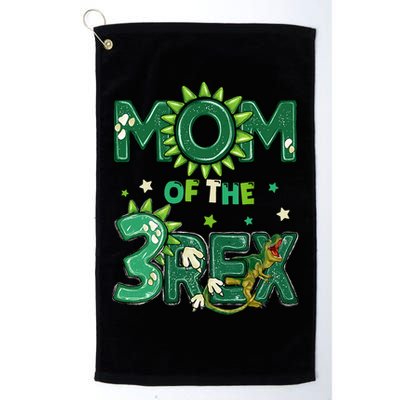 Mom Of The Three Rex Birthday Dinosaur Family Matching Platinum Collection Golf Towel