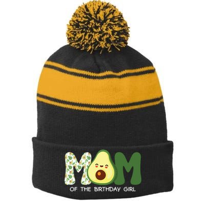 Mom Of The Birthday For Girl Avocado Mom Theme Birthday Stripe Pom Pom Beanie