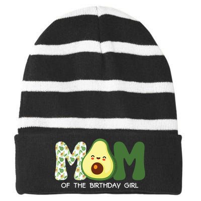 Mom Of The Birthday For Girl Avocado Mom Theme Birthday Striped Beanie with Solid Band