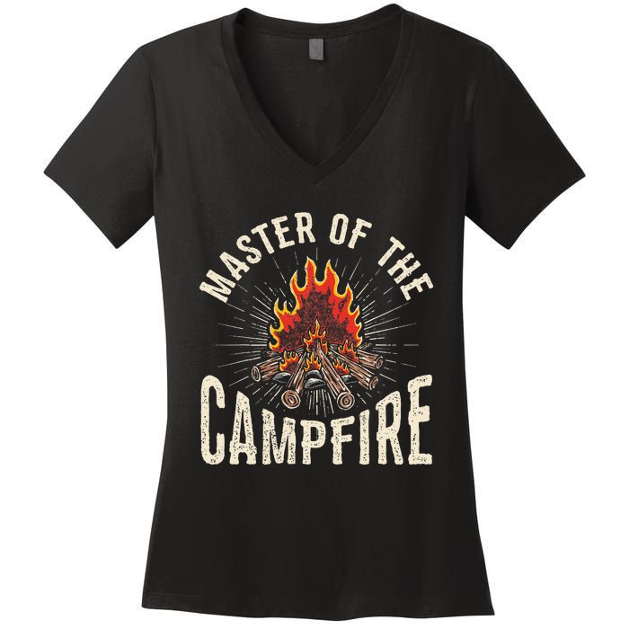 Master of the Campfire Wilderness Glamping Campfire Nature Women's V-Neck T-Shirt