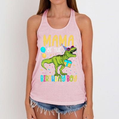 Mama Of The Birthday Bboy Family Matching Dinosaur Squad Women's Knotted Racerback Tank