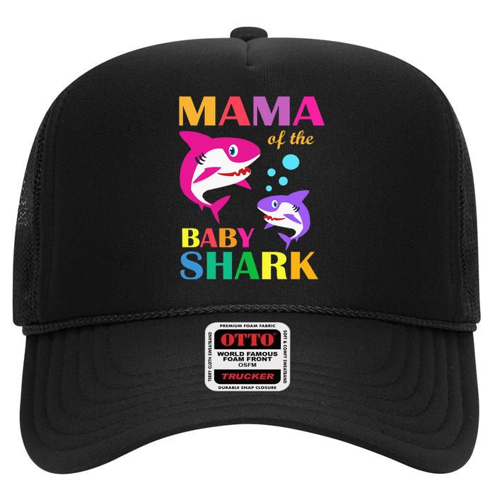 Mama Of The Baby Birthday Shark Mama Shark Mother's Day High Crown Mesh Back Trucker Hat