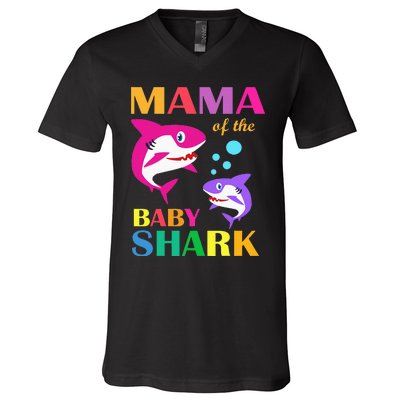 Mama Of The Baby Birthday Shark Mama Shark Mother's Day V-Neck T-Shirt