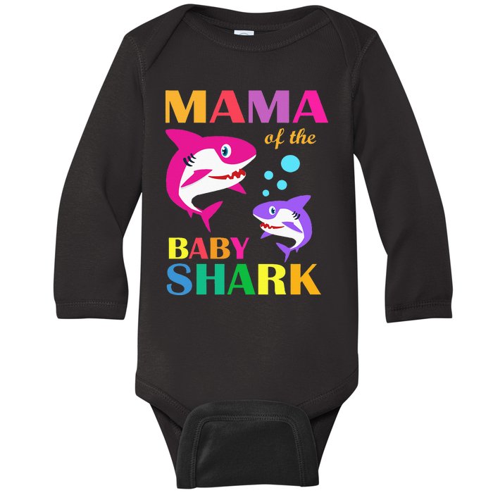 Mama Of The Baby Birthday Shark Mama Shark Mother's Day Baby Long Sleeve Bodysuit