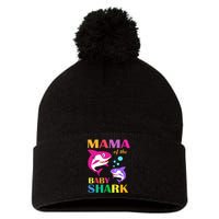 Mama Of The Baby Birthday Shark Mama Shark Mother's Day Pom Pom 12in Knit Beanie