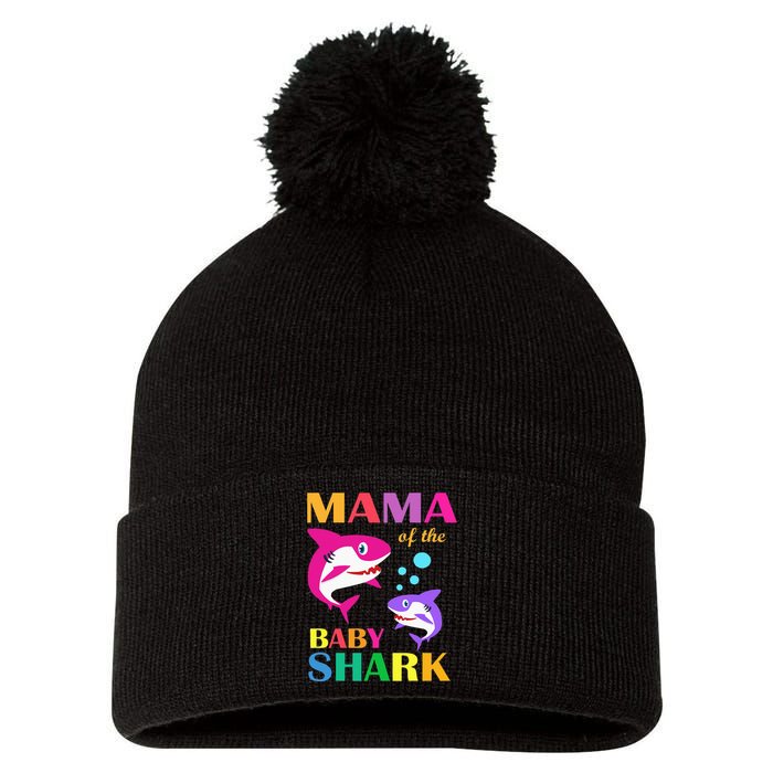 Mama Of The Baby Birthday Shark Mama Shark Mother's Day Pom Pom 12in Knit Beanie