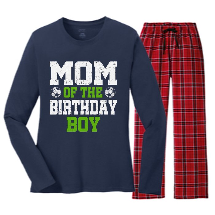 Mom of the Birthday Soccer Player Vintage Women's Long Sleeve Flannel Pajama Set 