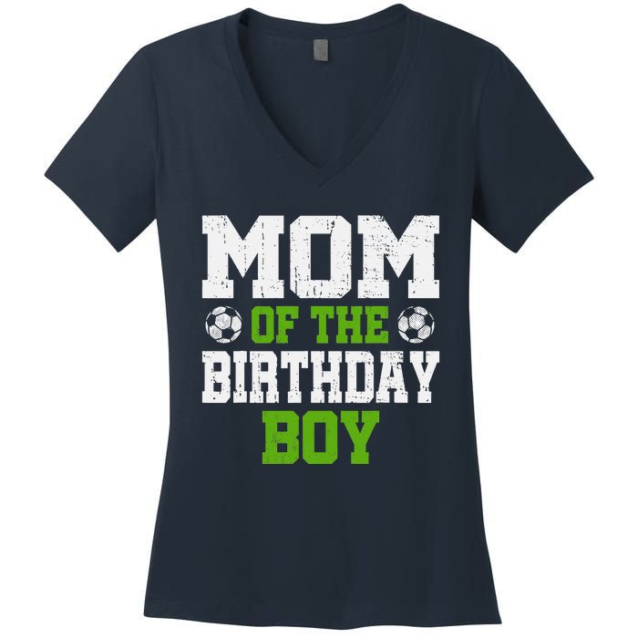 Mom of the Birthday Soccer Player Vintage Women's V-Neck T-Shirt