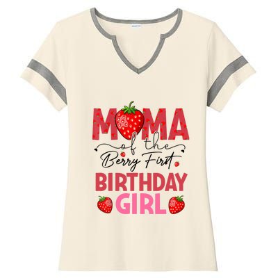 Mama Of The Berry First Birthday Gifts Sweet Strawberry Ladies Halftime Notch Neck Tee