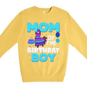 Mom Of The Birthday Boy Llama Mom And Dad Family Party Premium Crewneck Sweatshirt