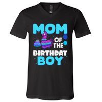 Mom Of The Birthday Boy Llama Mom And Dad Family Party V-Neck T-Shirt