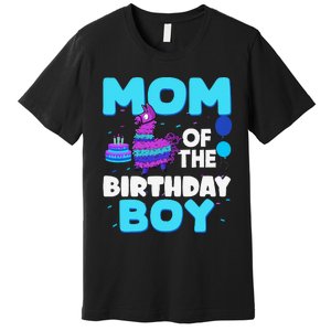 Mom Of The Birthday Boy Llama Mom And Dad Family Party Premium T-Shirt