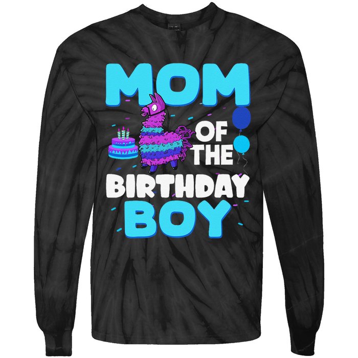 Mom Of The Birthday Boy Llama Mom And Dad Family Party Tie-Dye Long Sleeve Shirt