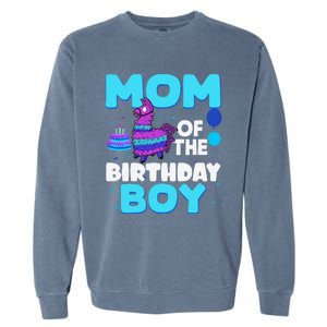 Mom Of The Birthday Boy Llama Mom And Dad Family Party Garment-Dyed Sweatshirt