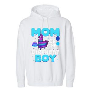 Mom Of The Birthday Boy Llama Mom And Dad Family Party Garment-Dyed Fleece Hoodie