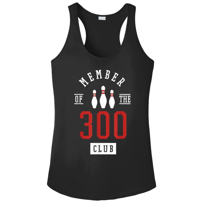 Member Of The 300 Club Bowling Ball Strike Pins Ladies PosiCharge Competitor Racerback Tank