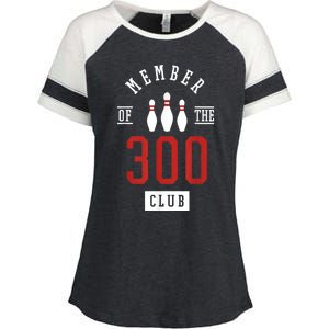 Member Of The 300 Club Bowling Ball Strike Pins Enza Ladies Jersey Colorblock Tee